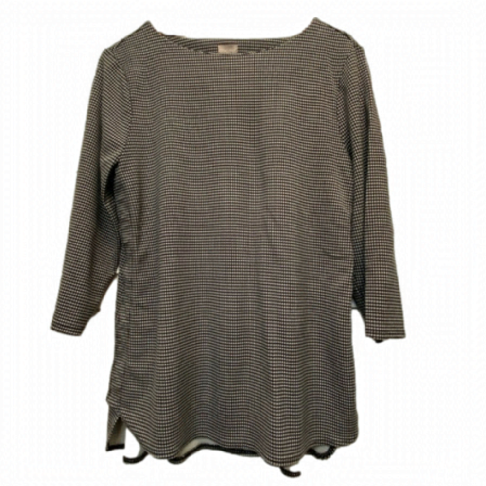 𝅺CHICO'S 3/4 sleeve herringbone pattern hi/low hem top size M